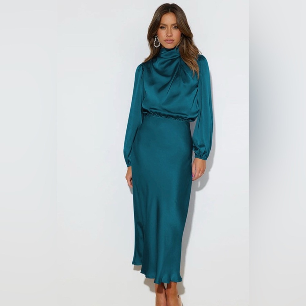 Elegant Teal Satin Dress